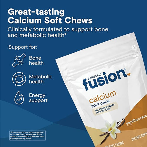 Bariatric Fusion Bariatric Calcium Supplement Chews | Calcium Citrate with Vitamin D3 Bariatric Vitamin | Sugar Free Chewable | 500mg | Vanilla | 60 Count