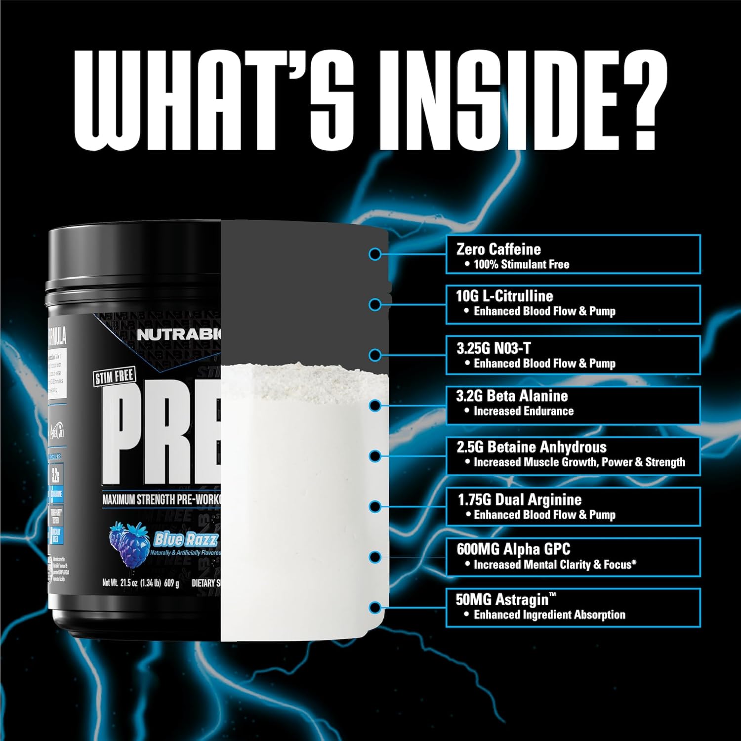 NutraBio STIM-Free PRE Workout for Men, New Formula | Laser Focus, Extreme Pumps | Performance, Endurance | 10g Citrulline, Beta Alanine, Nitrates, Nootropics, Electrolytes - 20 Servings Blue Razz