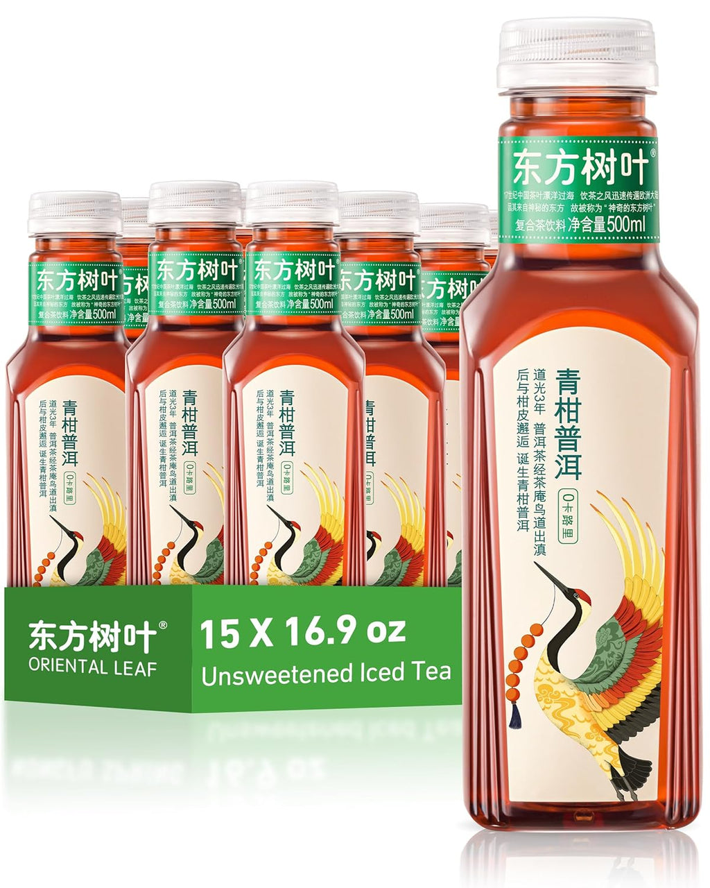 ORIENTAL LEAF Unsweetened Iced Tea – Bottled Ganpu Tea, 16.9 FL oz bottles (Pack of 15), Sugar Free, 0 Calories