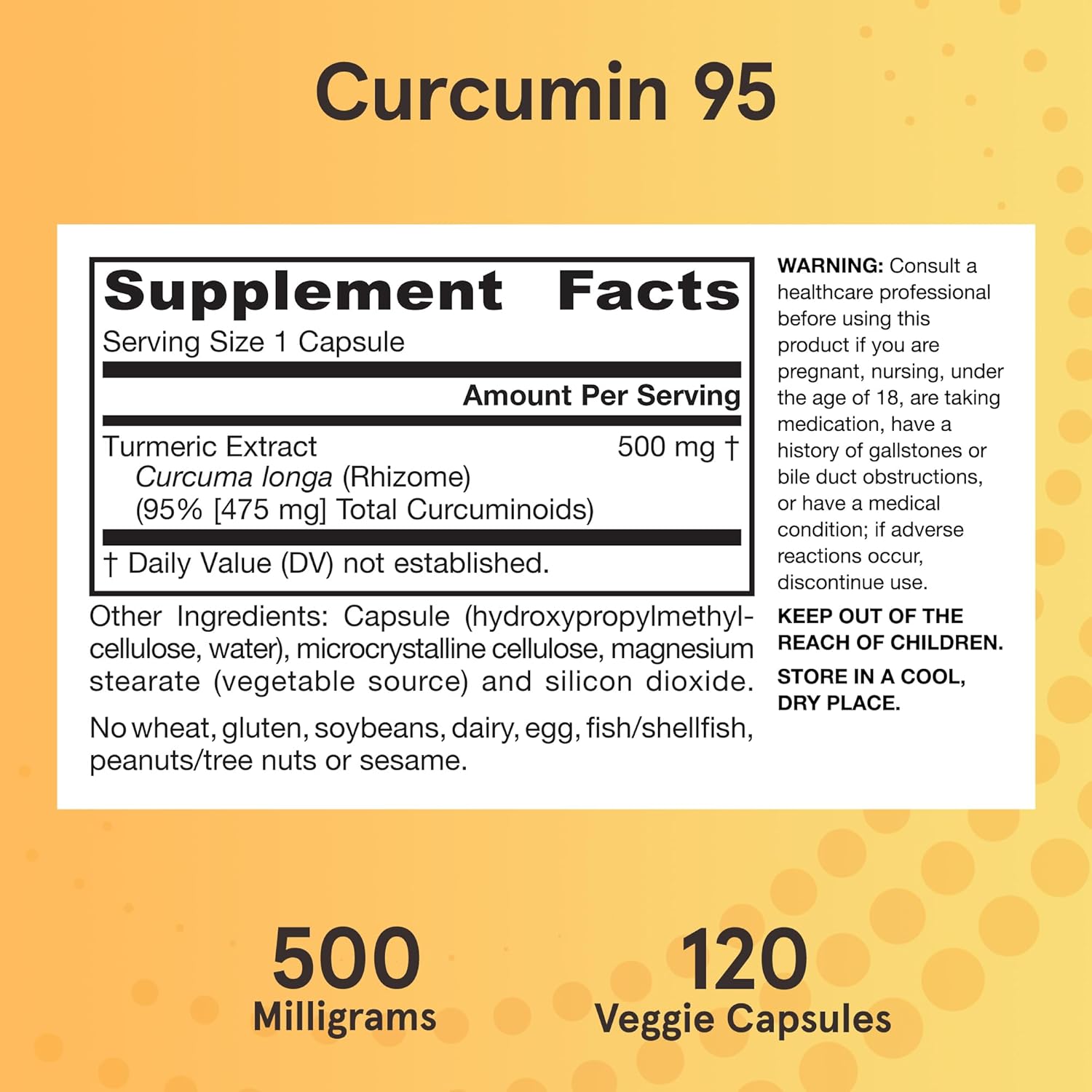 Jarrow Formulas Turmeric Curcumin Supplement - Curcumin 95, Turmeric Supplements, 500 mg for Antioxidant & Joint Support, 120 Capsules