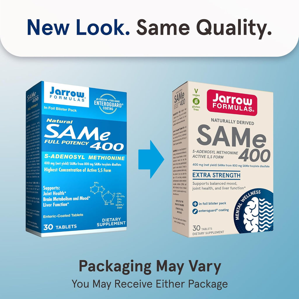 Jarrow Formulas® SAMe 400 mg, Supports Joint Health, Liver Function, Brain Metabolism, 30 Tablets, Up To a 30 Day Supply