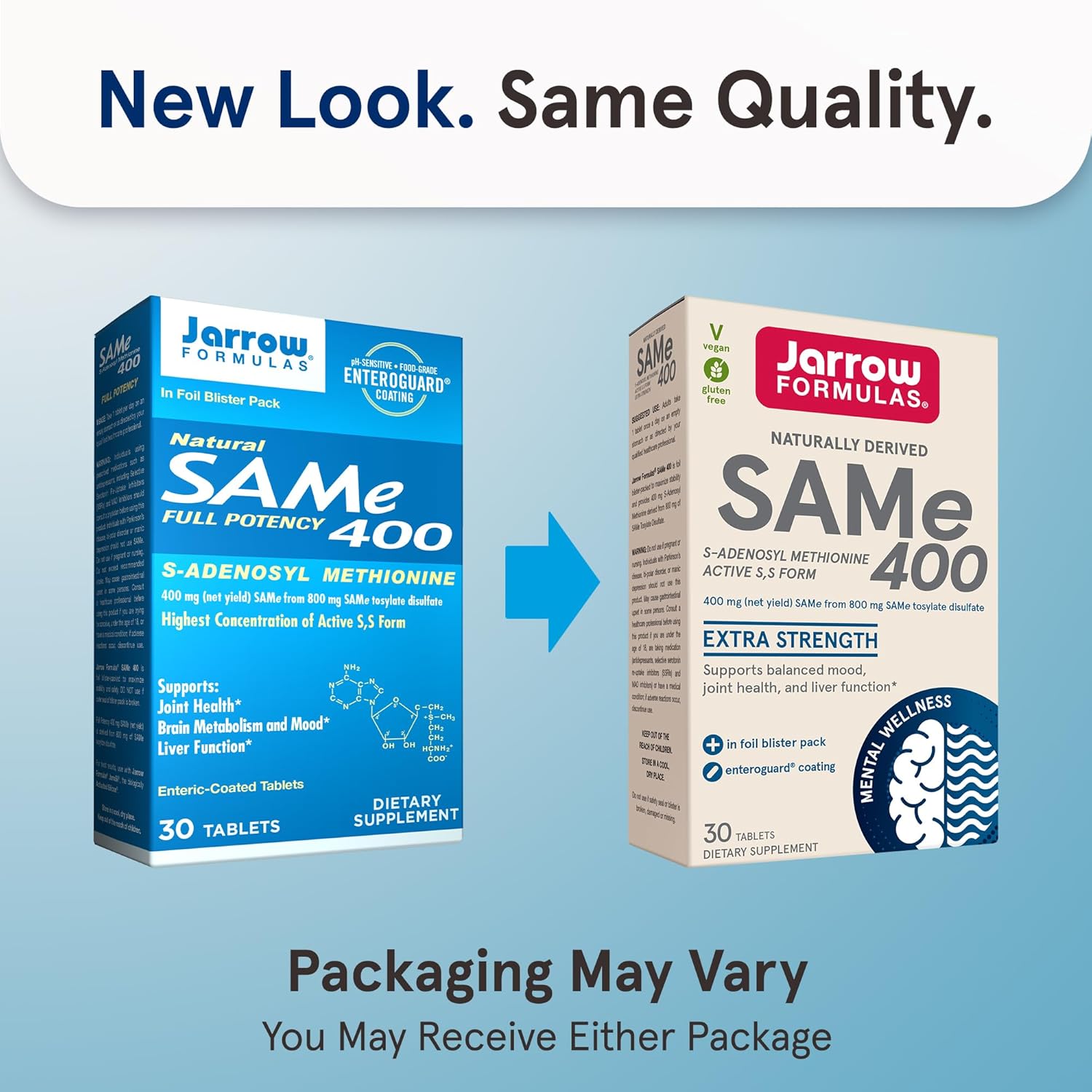 Jarrow Formulas® SAMe 400 mg, Supports Joint Health, Liver Function, Brain Metabolism, 30 Tablets, Up To a 30 Day Supply