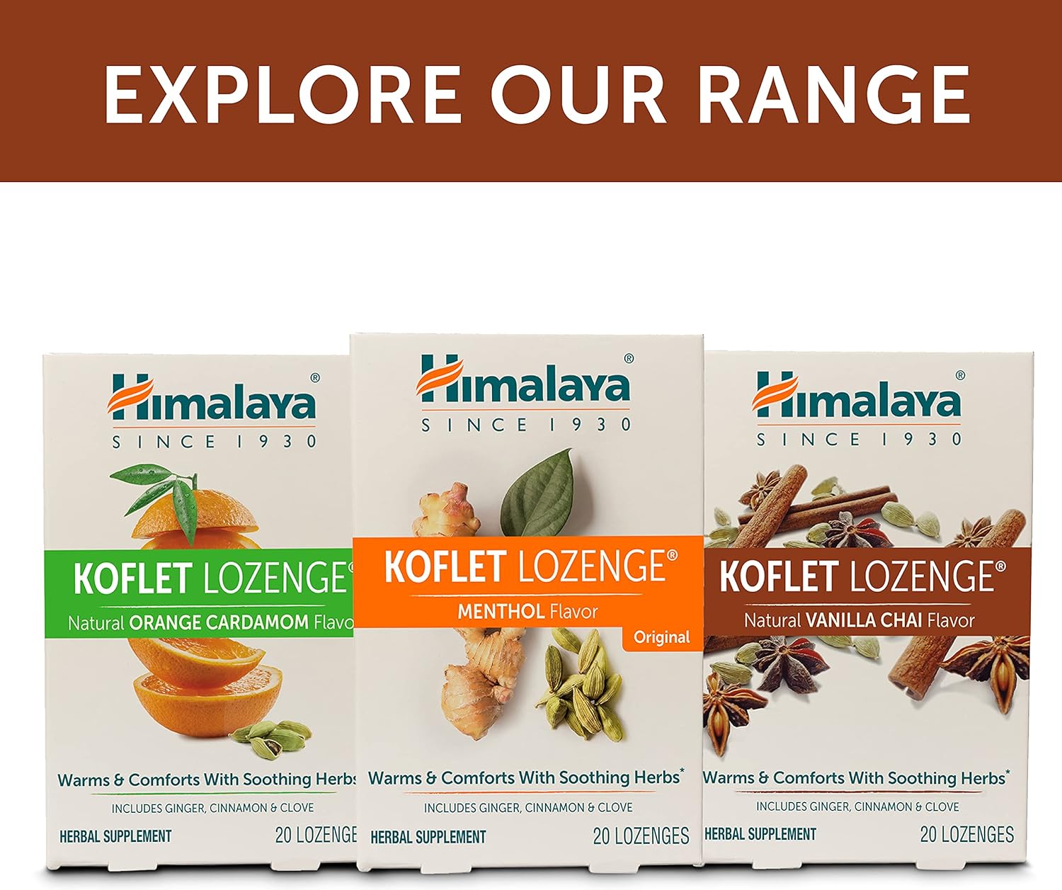 Himalaya Koflet Lozenges, Vanilla Chai Flavor, Natural Herbal Cough Drop for Warming Relief and Soothing Comfort, 130 mg, 20 Lozenges,3 Pack