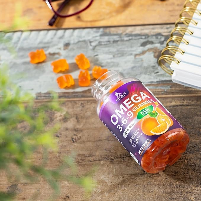 Omega 3 6 9 Gummies - Vegan Omega 3 Supplement Gummy - Essential Fatty Acids Oil 369 Complex Heart Support & Brain Support for Women, Men & Pregnancy, Fish Free Non-GMO, Orange Flavored - 60 Gummies
