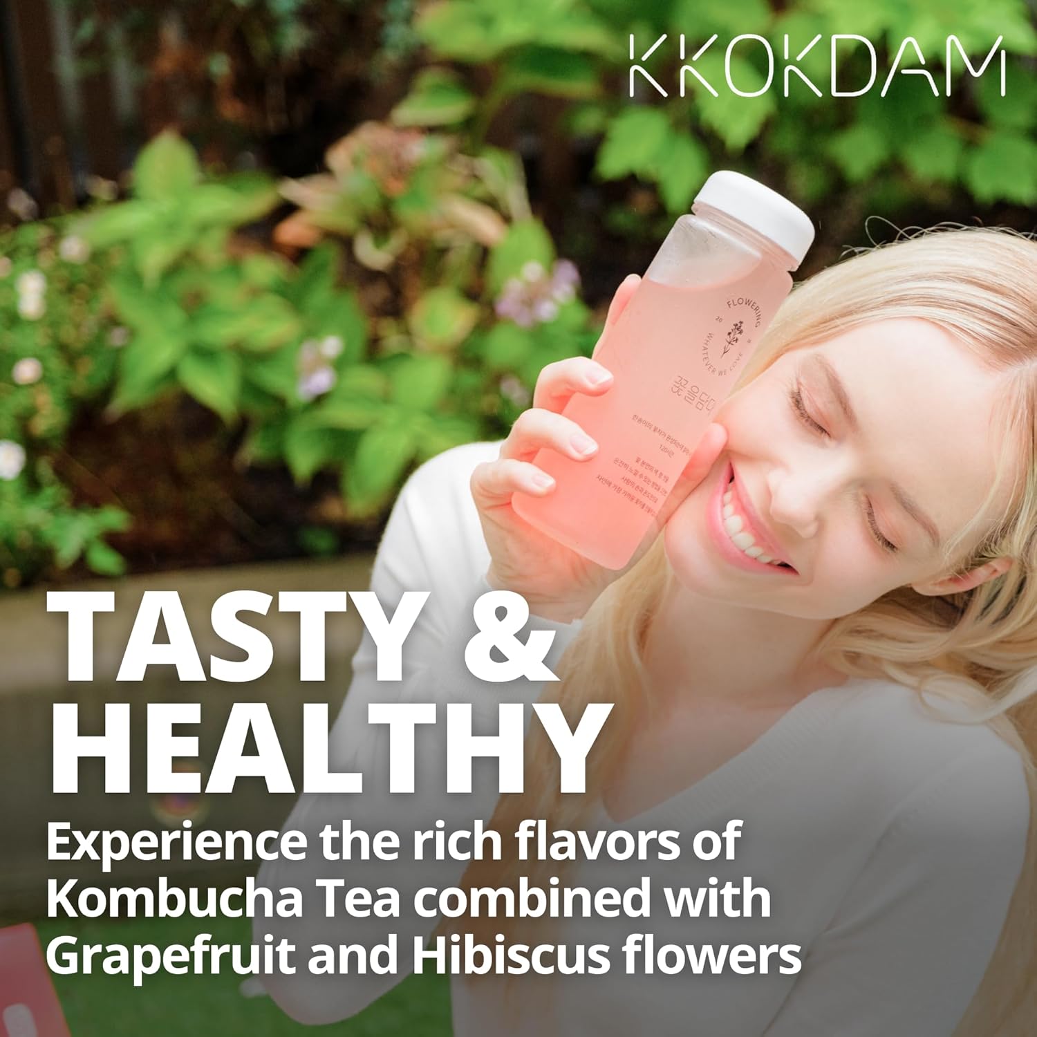 KKOKDAM Kombucha Tea - Grapefruit & Hibiscus Korean Tea - Kombucha Drinks Probiotic Support, Low Calorie, Sugar Free Kombucha Pack - 15 Packs