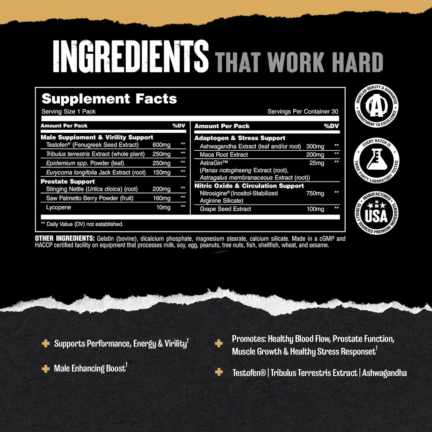 Animal TNT+ Mens Supplement - Nitric Oxide Booster, Prostate Health Supplements for Men, Stress Support with Adaptogens, Fenugreek, Tribulus Terrestris, Ashwagandha, Maca Root, Panax Ginseng, 30 Packs