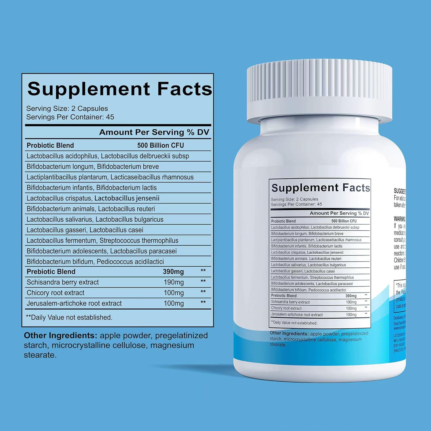 Probiotics for Women and Men, 500 Billion CFU, 22 Strains + Organic Prebiotics, Daily Probiotics for Digestive, Immune, & Gut Health - 90 Capsules