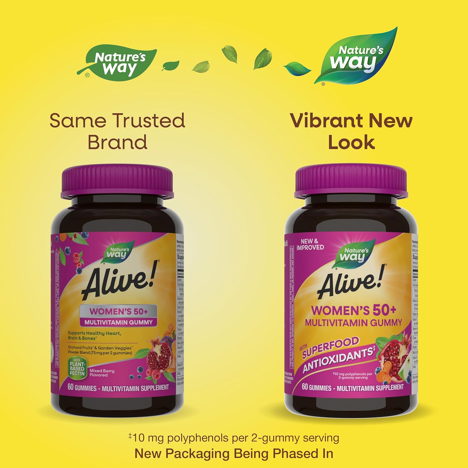 Nature's Way Alive! Women's 50+ Daily Gummy Multivitamins, Women's Supplements, Supports Healthy Heart, Brain & Bones,* B-Vitamins, Mixed Berry Flavored, 60 Gummies (Packaging May Vary)