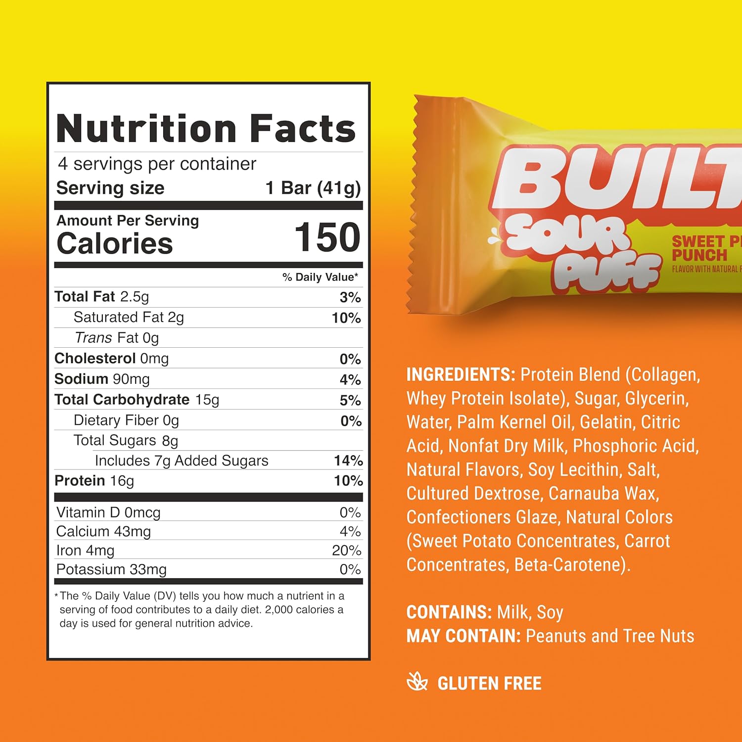 Built Bar, Sour Puff Protein Bars, Variety Pack, Collagen, On-the-go Snacks, Sour Candy, Mixed Sampler, 12 Pack