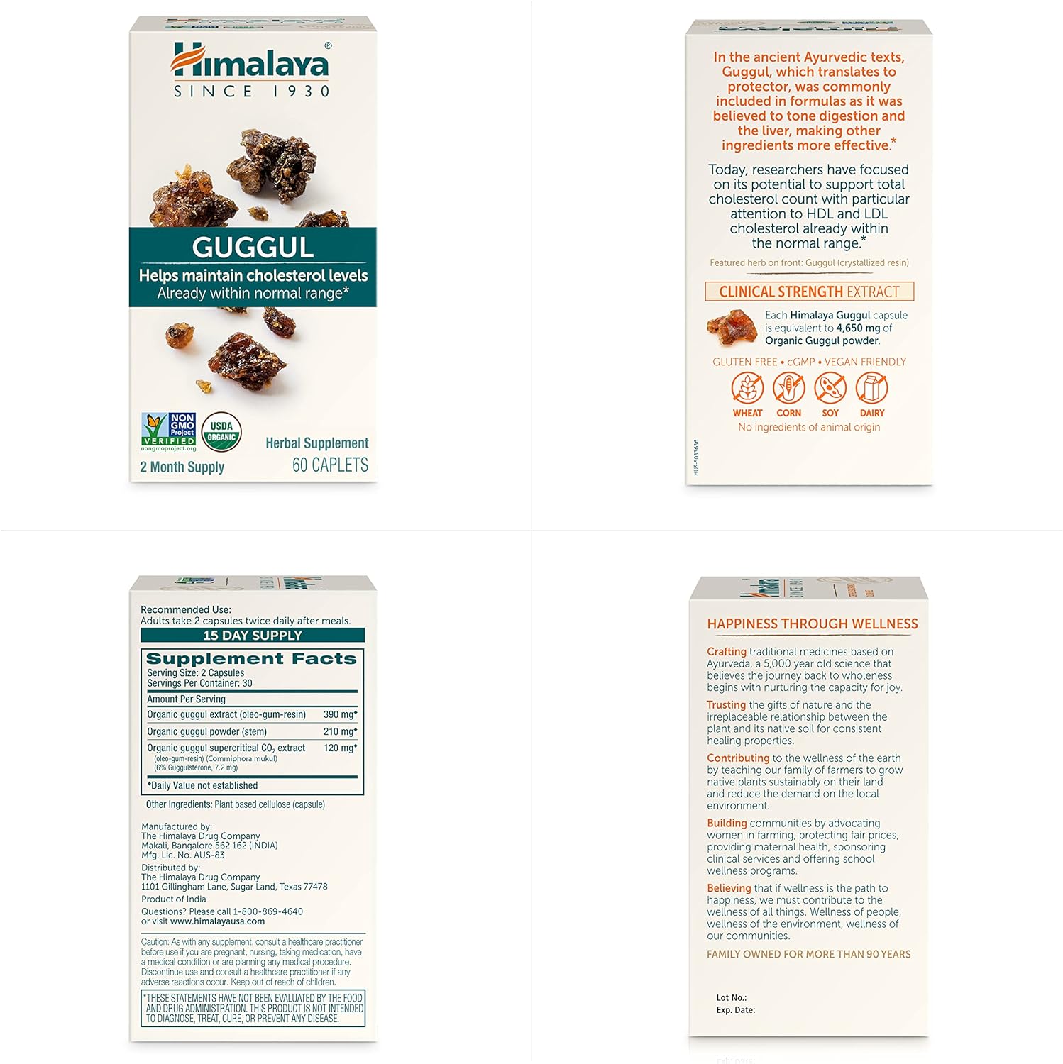 Himalaya Guggul Herbal Supplement, HDL & LDL Support, Liver Health, Liver Cleansing, Triglyceride Support, Bile Production, 720 mg, Non-GMO, Vegetarian, 60 Capsules, 1 Pack