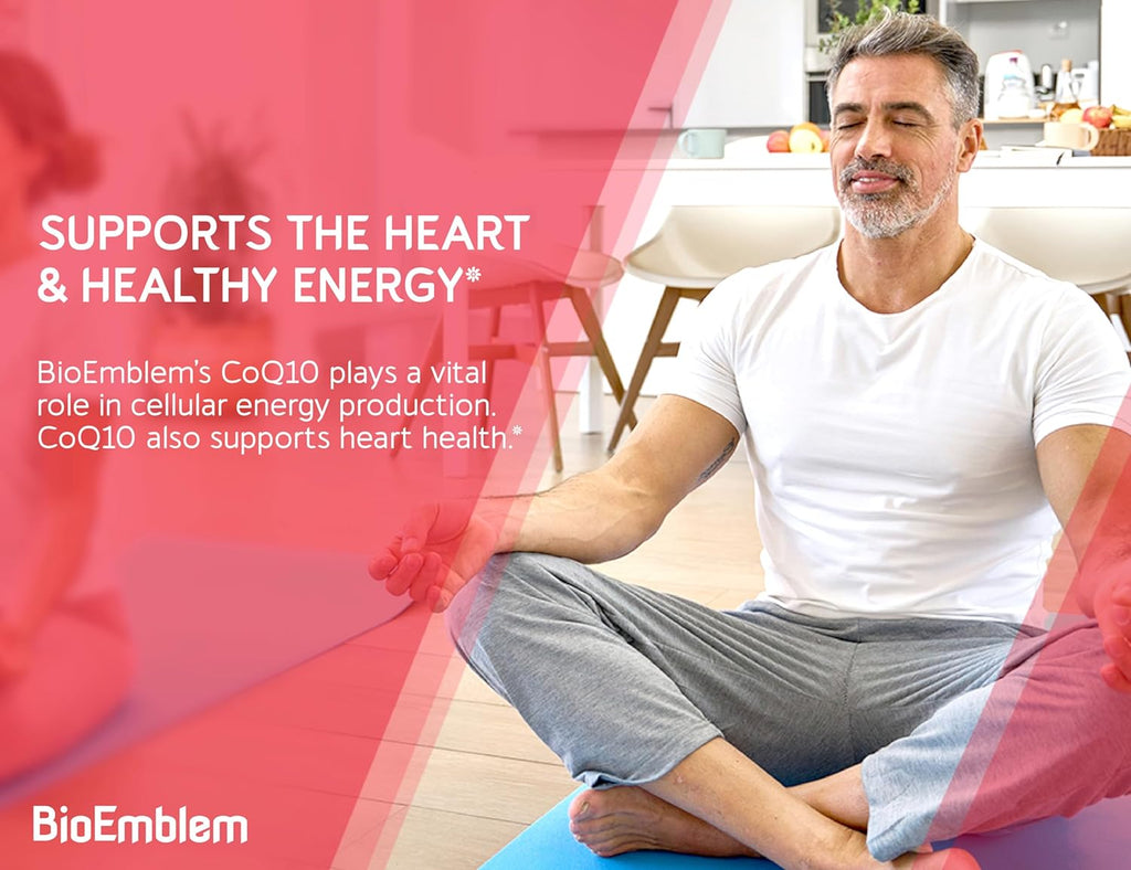 BioEmblem CoQ10 with BioPerine - 200mg Softgels, High Absorption - Coenzyme Q10 Antioxidant for Energy Production, Heart Health - Natural Form, Non-GMO CoQ10 Supplement - 90 Count