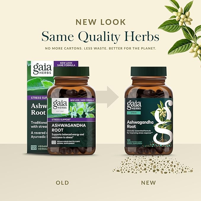 Gaia Herbs Ashwagandha Root - Stress Relief & Sleep Support Supplement - Supports Balanced Energy Levels & Positive Outlook* - 120 Vegan Liquid Phyto-Caps (60 Servings)