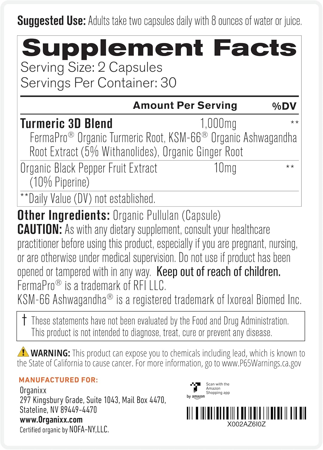 Organixx USDA Organic Turmeric Curcumin Supplement with Ashwagandha, Turmeric & Ginger – Immune & Joint Support, Fermented for Maximum Bioavailability, 60 Vegetarian Capsules