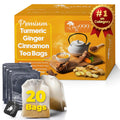 TOG999, Premium 20 Tea Bags Turmeric, Ginger, Cinnamon, 100% Natural, Hand-made Blend of Turmeric, Ginger, and Cinnamon Herbal Tea. Eco-conscious Tea Bags. No Sugar, No Caffeine, No Gluten, Vegan.