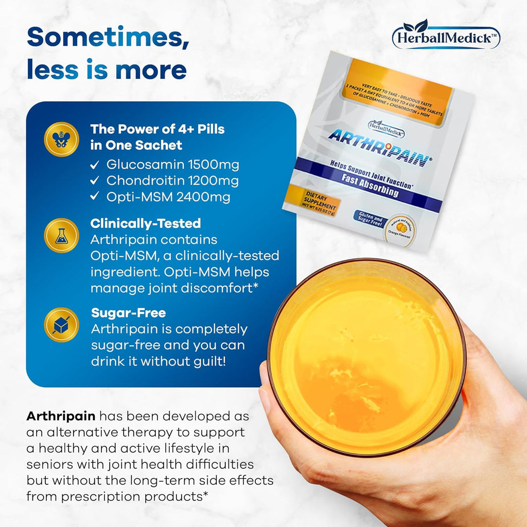 Arthripain – Joint Support Cartilage Repair Supplement – Clinically Tested Joint Juice - Ligament Relief Support – Glucosamine Chondroitin MSM – Swollen Knee Treatment –Sugar-Free – Made in US - 15ct