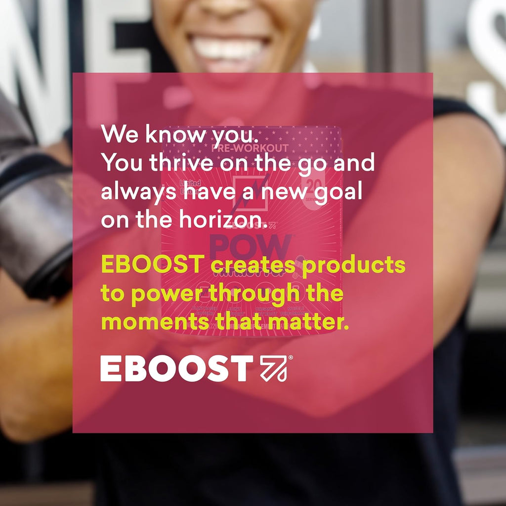 EBOOST POW Natural Pre Workout Powder - 20 Servings - Patriot Pop - Pre Workout Supplement for Performance, Joint Mobility Support, Energy, Focus - Men & Women - Non-GMO, Gluten-Free, No Creatine