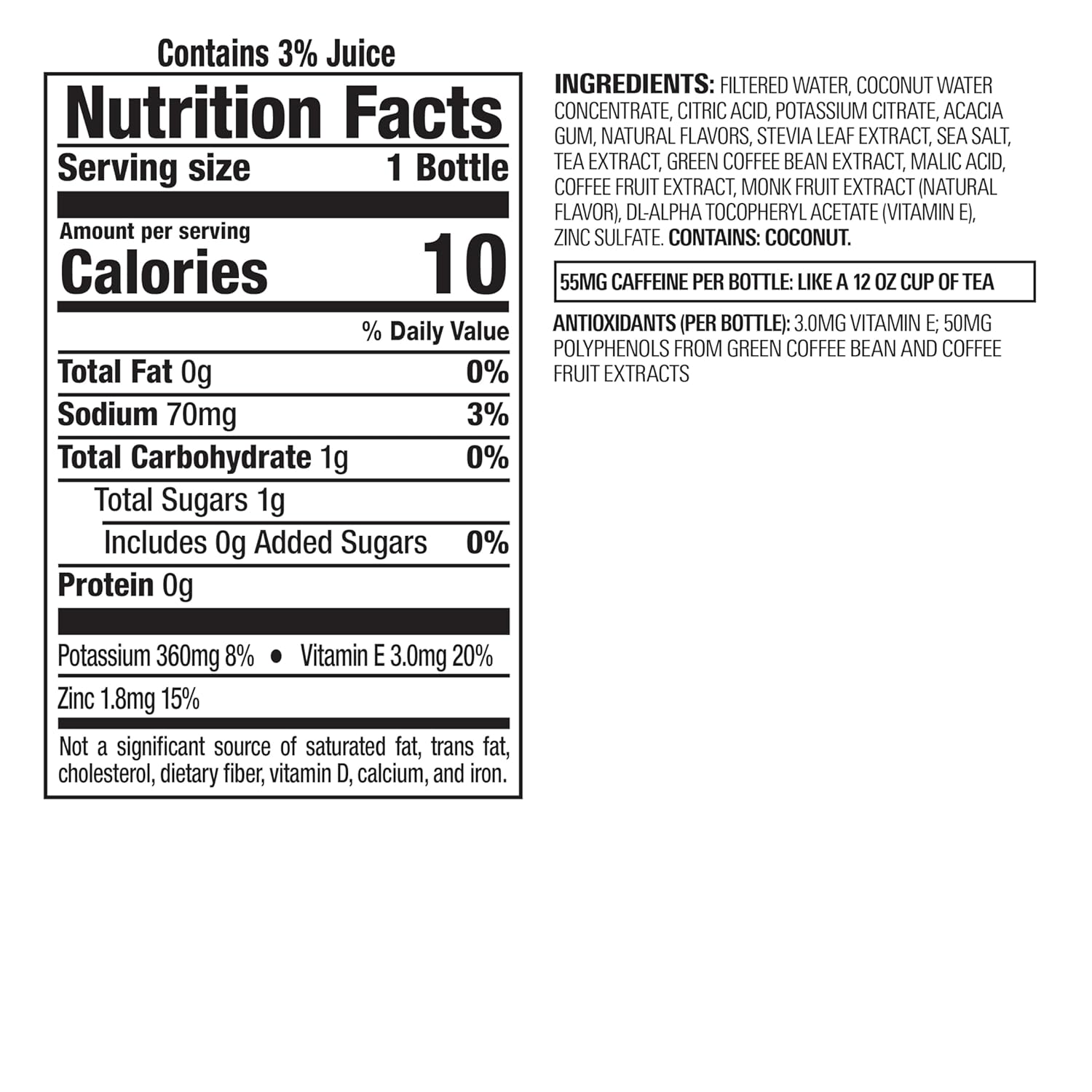 Bai Antioxidant Infused Water Beverage, Puna Coconut Pineapple, with Vitamin C and No Artificial Sweeteners, 18 Fluid Ounce Bottle, 12 Pack