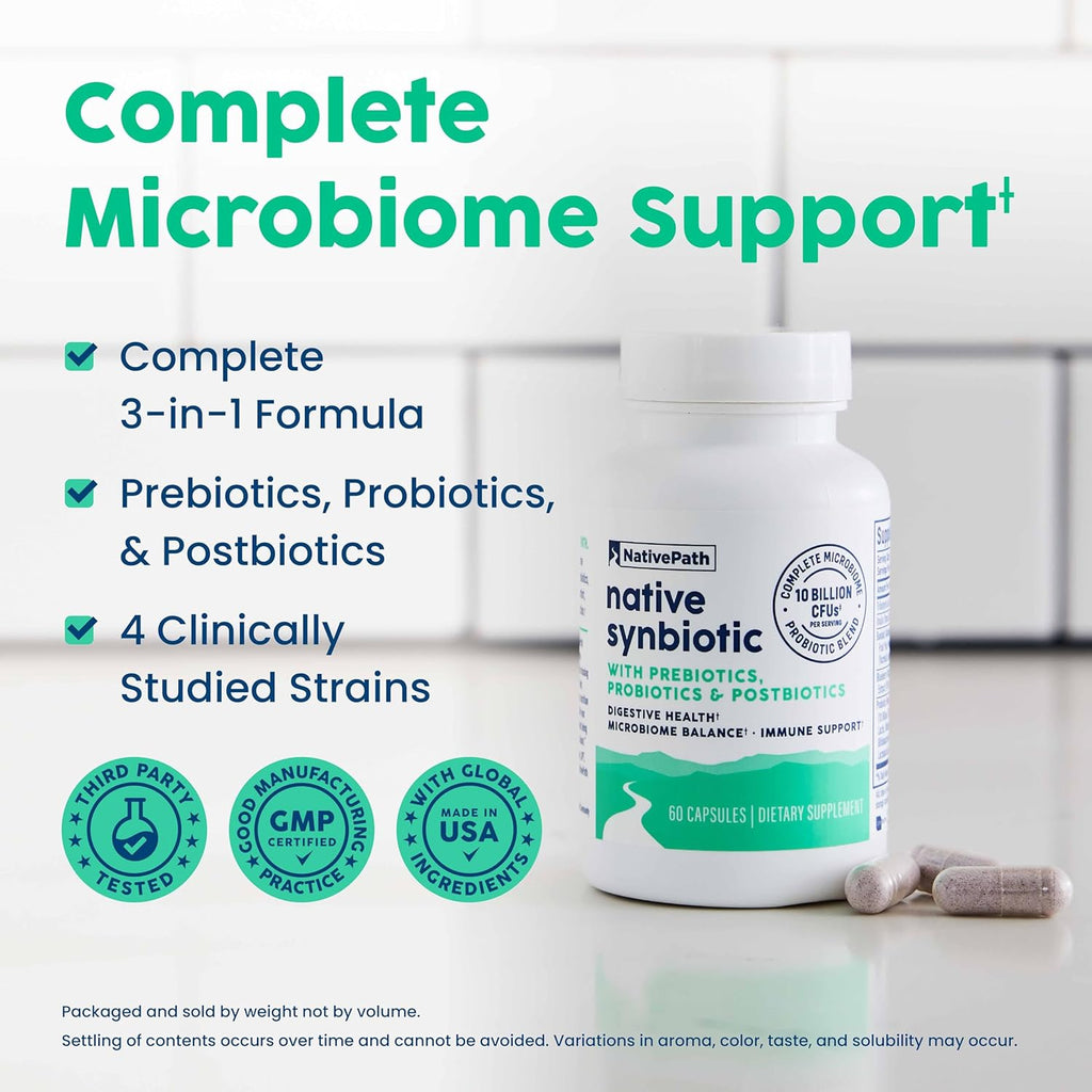 NativePath Complete Synbiotic - Pre, Pro & Postbiotic 3-in-1 for Gut Health & Digestive Support - 10 Billion CFU, 30 Servings