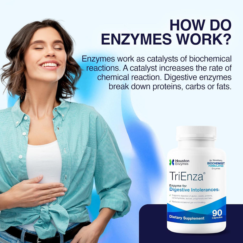 TriEnza Digestive Enzymes for Women and Men– Digestive Enzyme Supplements for Proteins, Carbs, Fats & Polyphenols Digestion – Help Break Down Wheat, Dairy, Soy & Meats - Health Supplement,90 Capsules