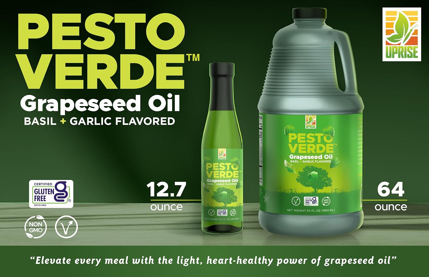Pesto Verde Grapeseed Oil – 64 oz Bulk Bottle | Pesto Flavored Basil Oil for Cooking, Roasting, and Meal Prep | High Smoke Point | Plant-Based, Non-GMO, Gluten-Free, Heart-Healthy Kitchen Staple