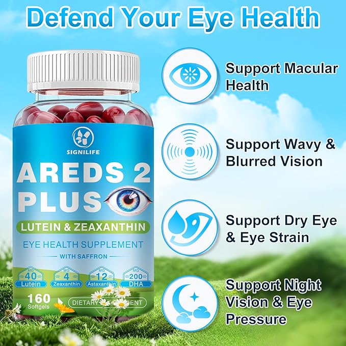 AREDS 2 Plus Lutein and Zeaxanthin Softgels-Eye Vitamins with Astaxanthin 12mg,Vitamins C, E, Saffron & DHA - Eyebright,Blue Light Protection,Eye Health Support-320 Softgels