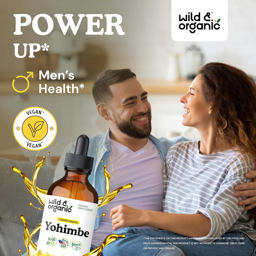 Wild & Organic Yohimbe Supplements for Men & Women - 5 mg Yohimbine Extract Tincture - Alcohol-Free Yohimbe Bark Drops - Vegan, Non-GMO & Sugar-Free - 4 fl oz