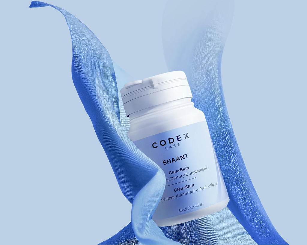 Codex Labs Shaant Clear Skin Supplement – 60 Vegan Capsules | Acne Probiotics with 9-Strain Blend, Green Tea EGCG & Guggul – Daily Support for Acne-Prone Skin & Clear Complexion
