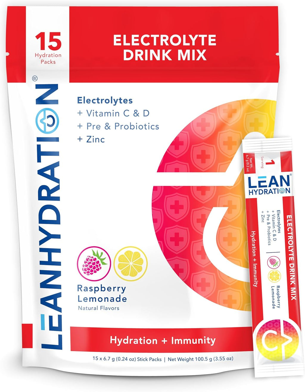 Natural Electrolyte Immune Formula - Boost Immunity and Stay Hydrated with Zero Sugar and No Artificial Flavors or Sweeteners 15 ct Packets (Raspberry Lemonade)