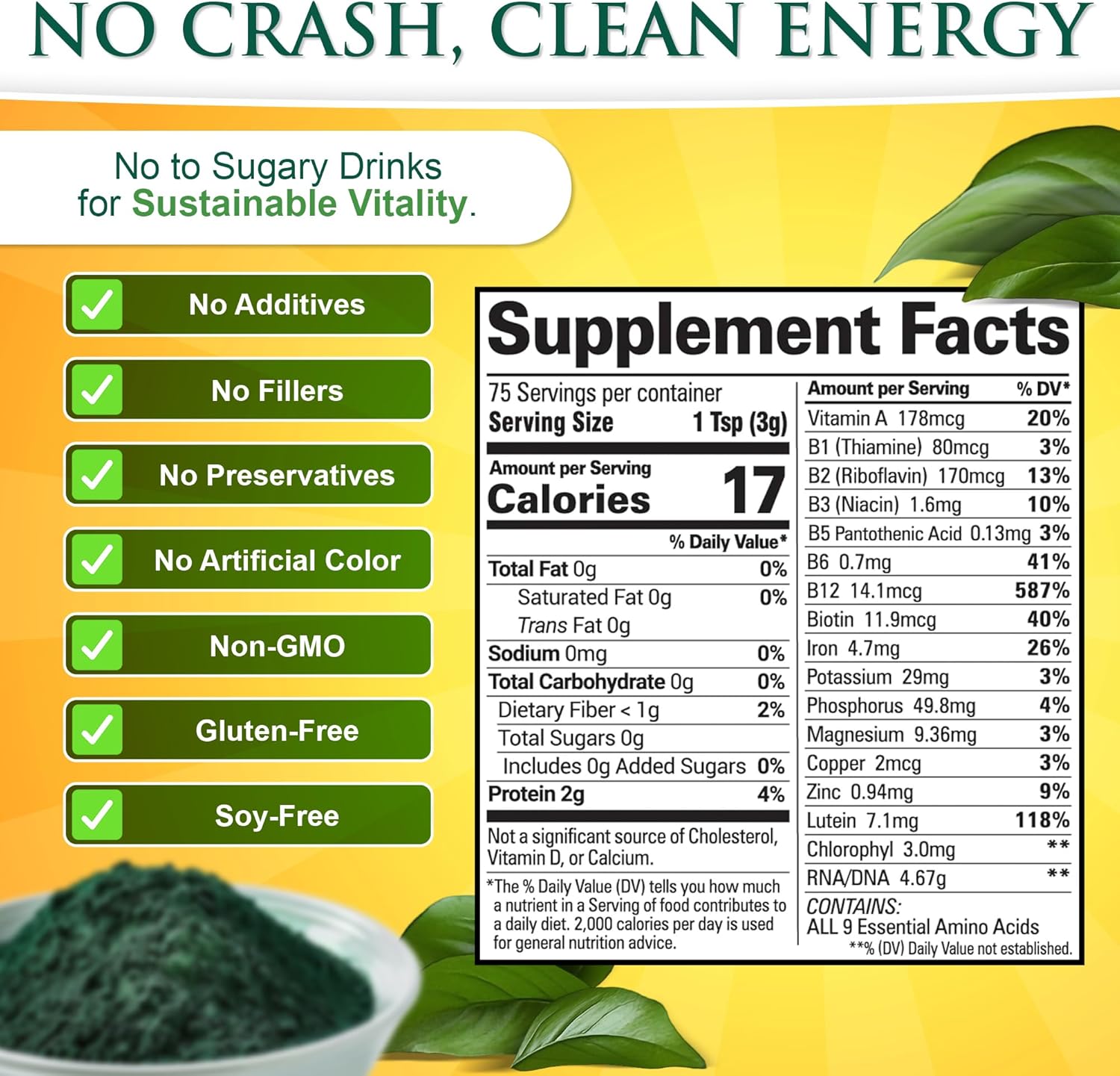 Sunlit Best Chlorella Powder Organic USDA, Green Algae Chlorella Powder, Broken Cell Wall Chlorellas, Raw Vegan Protein Chlorophyll - Non GMO, Gluten Free Superfood, Immune Support Supplement, 8 oz