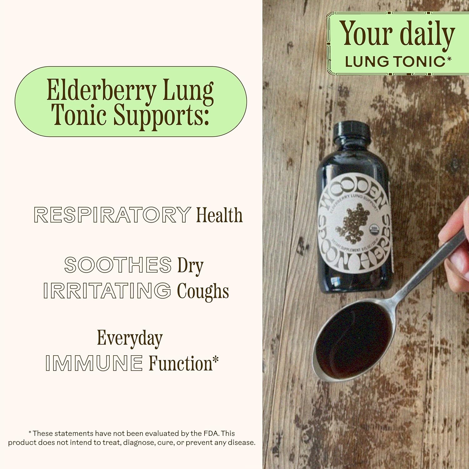 Wooden Spoon Herbs Elderberry Syrup | USDA Certified Organic Lung & Immune Support Tonic | Elderberry Syrup Blended with 6 Respiratory & Immune Support Herbs | Gluten-Free, Non-GMO, Vegan | 8 fl oz