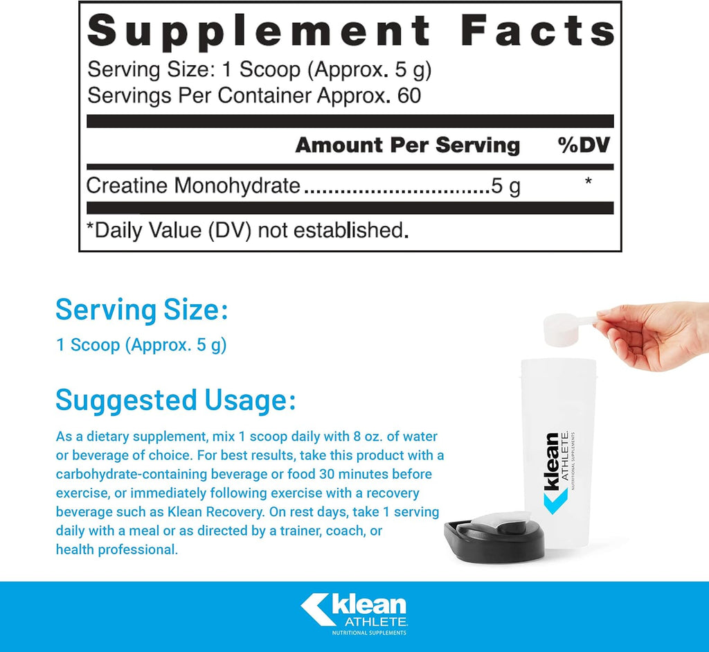 Klean Athlete Klean Creatine - Supports Muscle Strength, Performance & Recovery from Strenuous Exercise* - NSF Certified for Sport - 11.1 Ounces - Unflavored