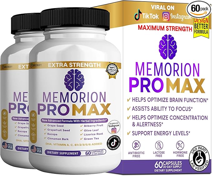 Memorion Pro Max Extra Strength Brain Support Supplement, 60 Capsules, with DHA, Vitamins, Herbal Blend, 30-Day Supply (2)
