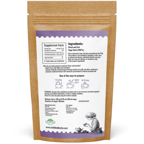 100 Bags Dried Sage Herb Herbs Tea (Salvia officinalis) - 100 count Tea Bags Sage Herbal Tea