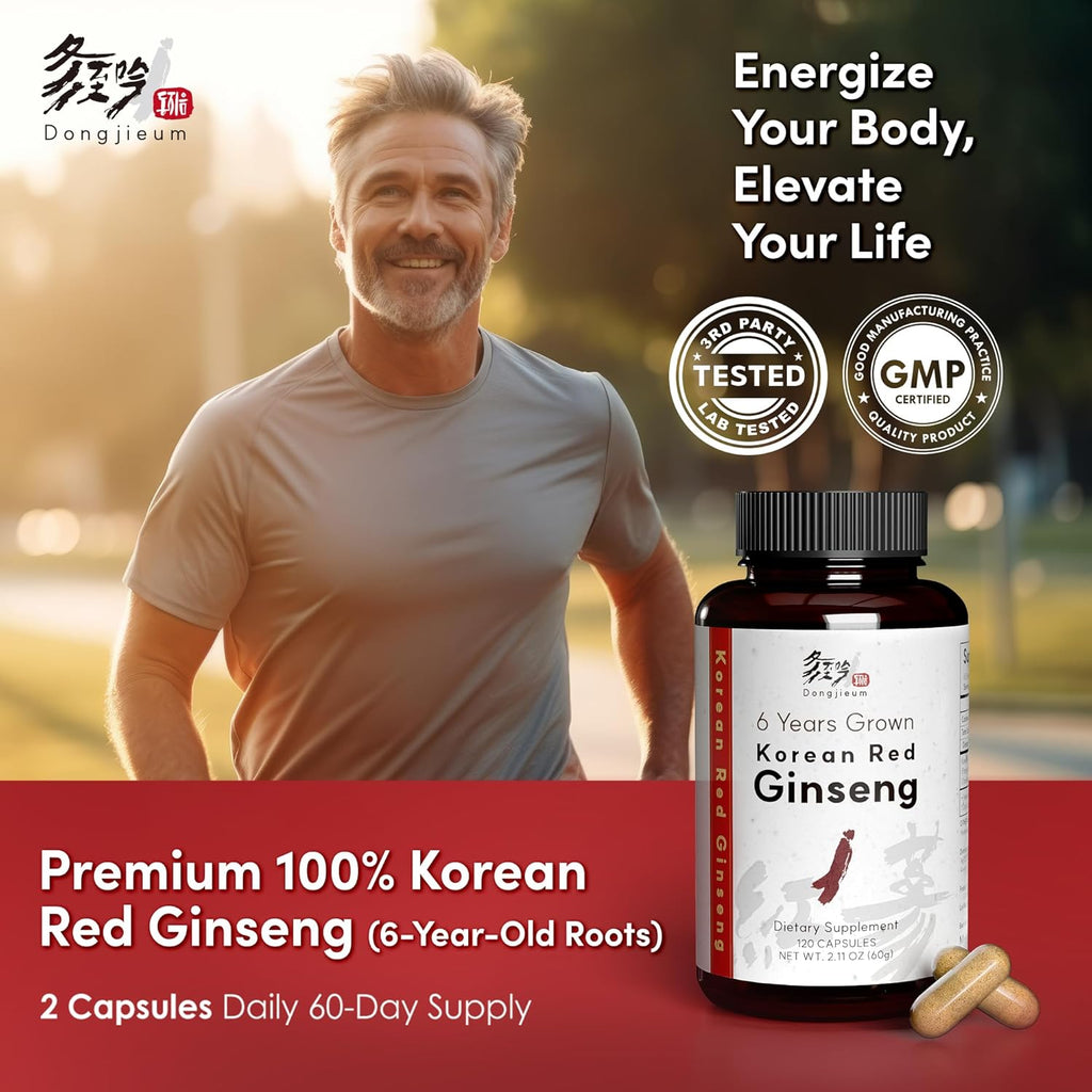 Korean Red Ginseng (6-Year Root) (Enhanced Ginsenoside) 120 Vegan Capsules