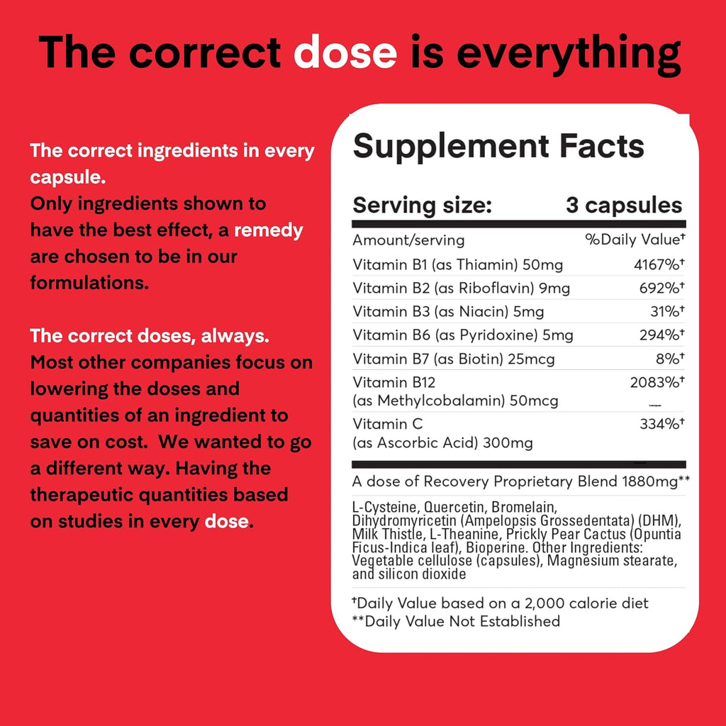A dose of Recovery|Liver Detox | Made in USA | USDA | Hydration Support for Better Morning Recovery Asian Flush | Dihydromyricetin DHM, Quercetin, Vitamin B, Milk Thistle, Prickly Pear, | (45 Pills)