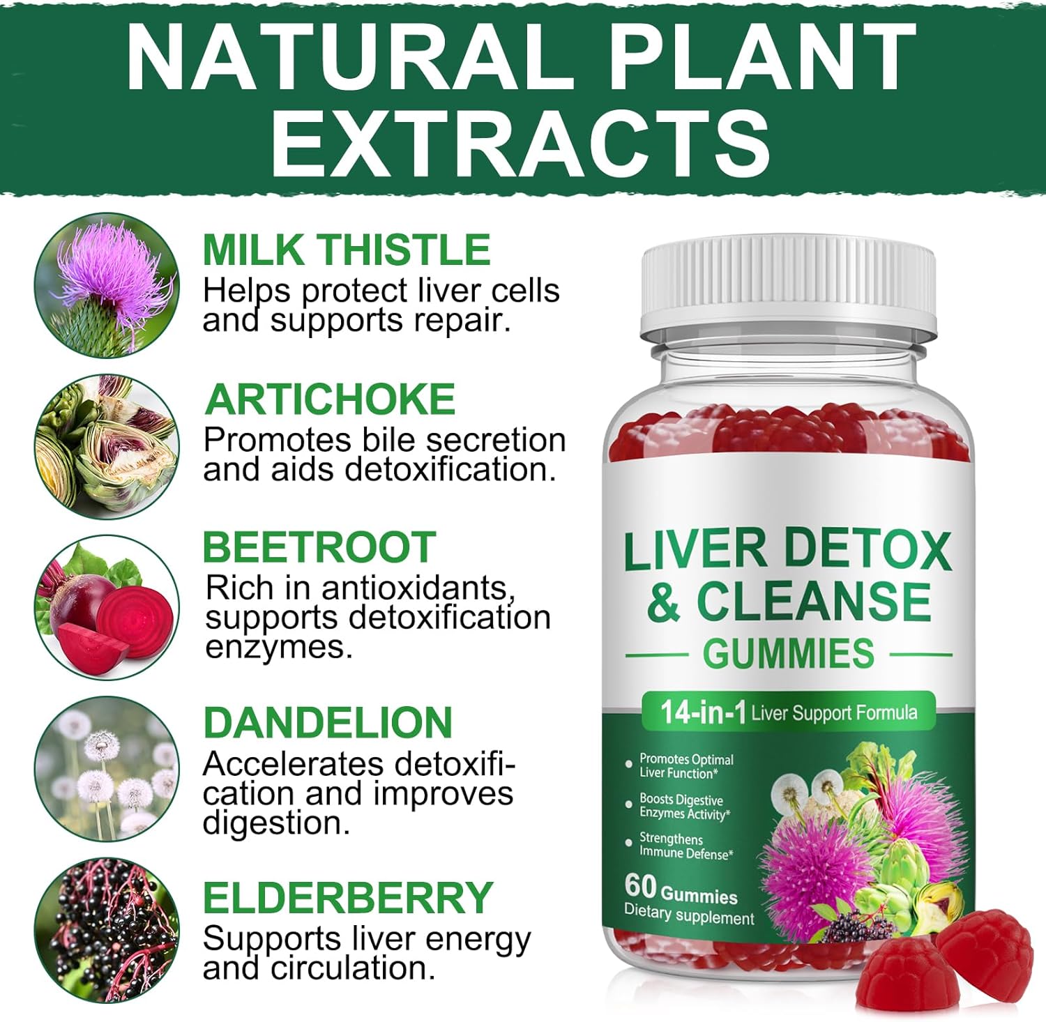 Gummy Milk Thistle, Liver Support Supplement, Immunity & Overall Health, for Your Liver Cleanse Detox & Repair, Promotes Optimal Liver Function, Glutathione, with Alpha Lipoic Acid, 60 Count