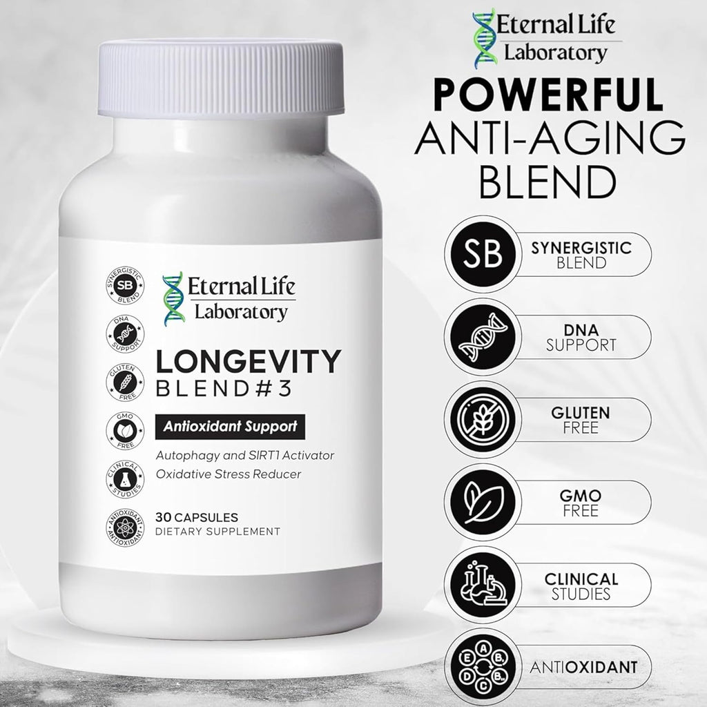 Longevity Blend #3 - Resveratrol 98% with Fisetin Pterostilbene Spermidine, Anti Aging, Oxidative Stress Reducer, Antioxidant Supplement, AMPK Activator