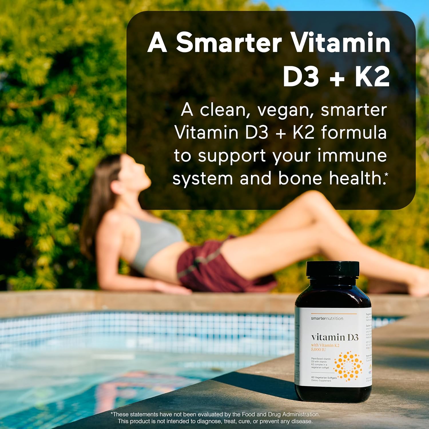 SMARTERNUTRITION Vegan Vitamin D3 5000 IU + Natural Vitamin K2 1100 mcg in Organic Coconut & Olive Oil - D3 K2 Supplement for Immune & Bone Support - 360 Softgels[180 Day Supply]