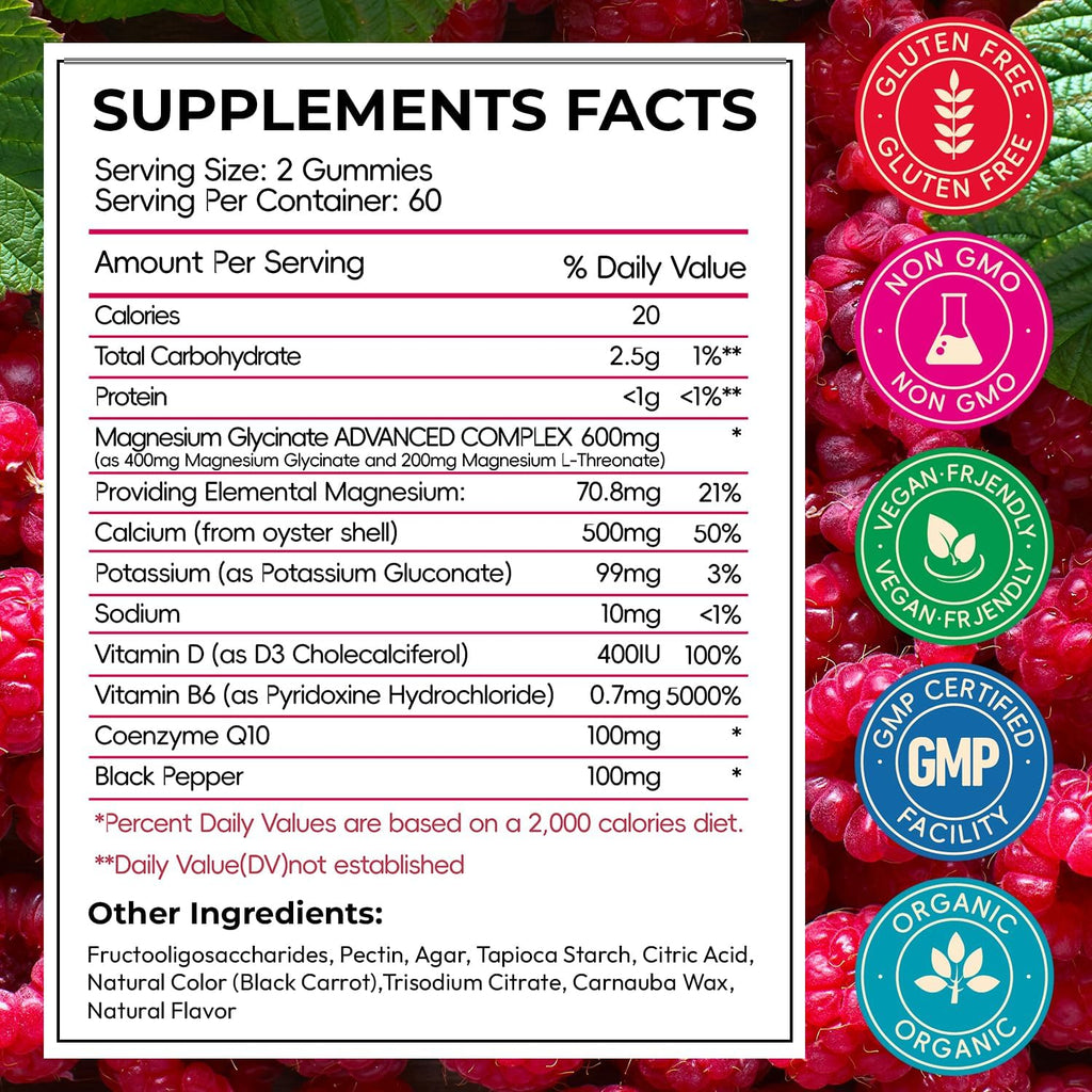 Magnesium Glycinate Gummies 600mg, High Absorption Magnesium Gummies with L-Threonate, Calcium, Vitamin B6, D3, Sugar Free Chews for Adults & Kids Relaxation, Stress Relief, Night Rest