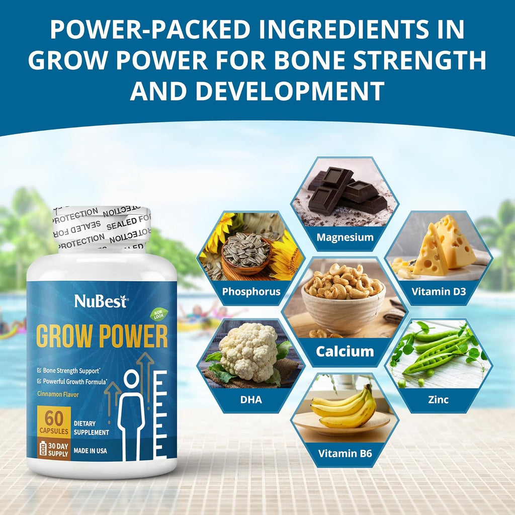 NuBest Grow Power Bone Strength - Premium Supplement for Age 10+ & Teens - Supports Bone Health,Bone Strength with Calcium, Vitamin D3, Phosphorus, Magnesium, Zinc & More - 3 Pack
