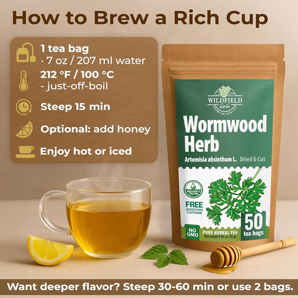 50 Bags Wormwood Herbal Tea (Artemisia Absinthum L.) – 50 Tea Bags 1.5g Absinthe Wormwood Herb