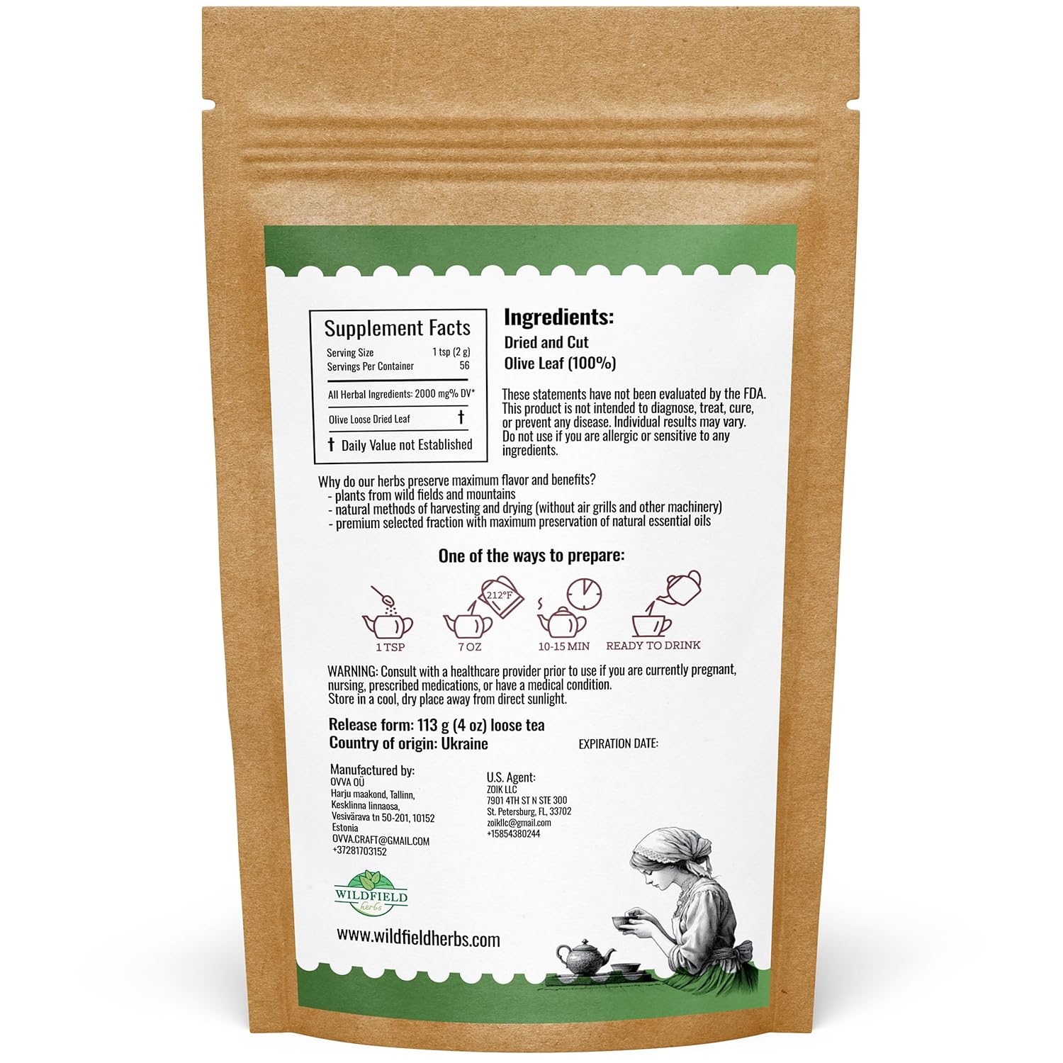 4 oz. Olive Leaf Tea Dried Olive Leaf Herbal Tea (Olea Europaea) - 113g Bags Herb Hojas De Olivo Secas