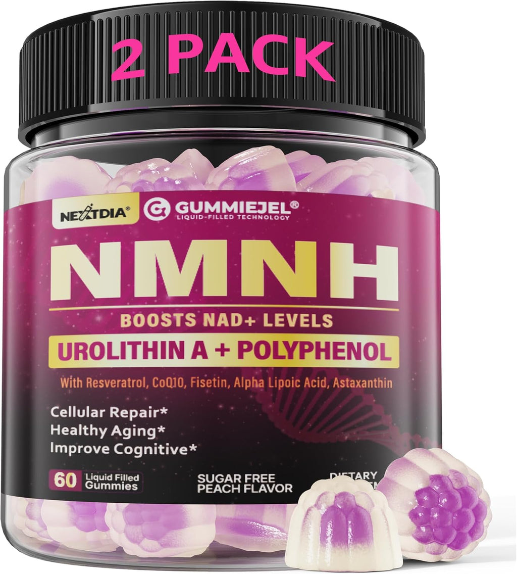 NAD+ Supplement for Women & Men, NMNH Gummies with Urolithin A, Polyphenol Complex, Resveratrol, Ultra Strength Optimized Aging, Cell Regeneration, Longevity, DNA Repair, Focus, Sugar Free, 120ts