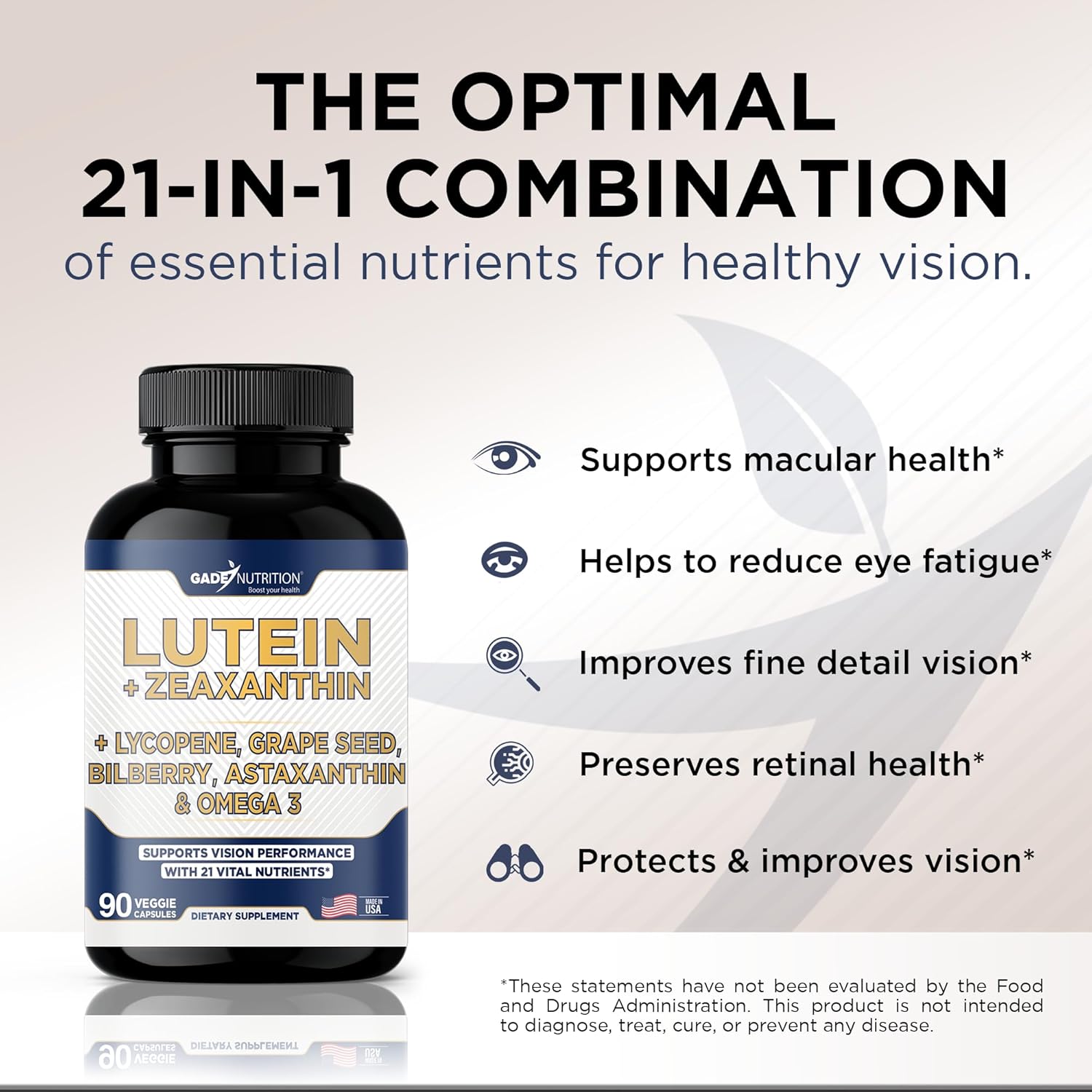 Gade Nutrition Lutein and Zeaxanthin Supplements | Astaxanthin, Omega 3, Resveratrol, Bilberry, Lycopene, Quercetin, Ginkgo Biloba, Vitamin D - Eye Health Vitamins, Eye Support, Health Vision Formula