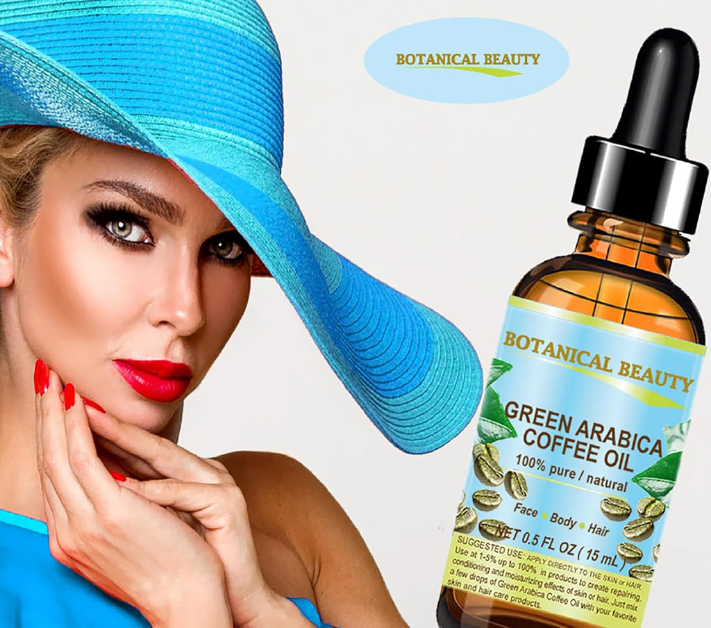 Botanical Beauty GREEN ARABICA COFFEE OIL Brazilian 100% Pure Virgin Unrefined for Face, Skin, Hair, Lip, Nails. Anti - Aging Face Oil (1 Fl Oz)