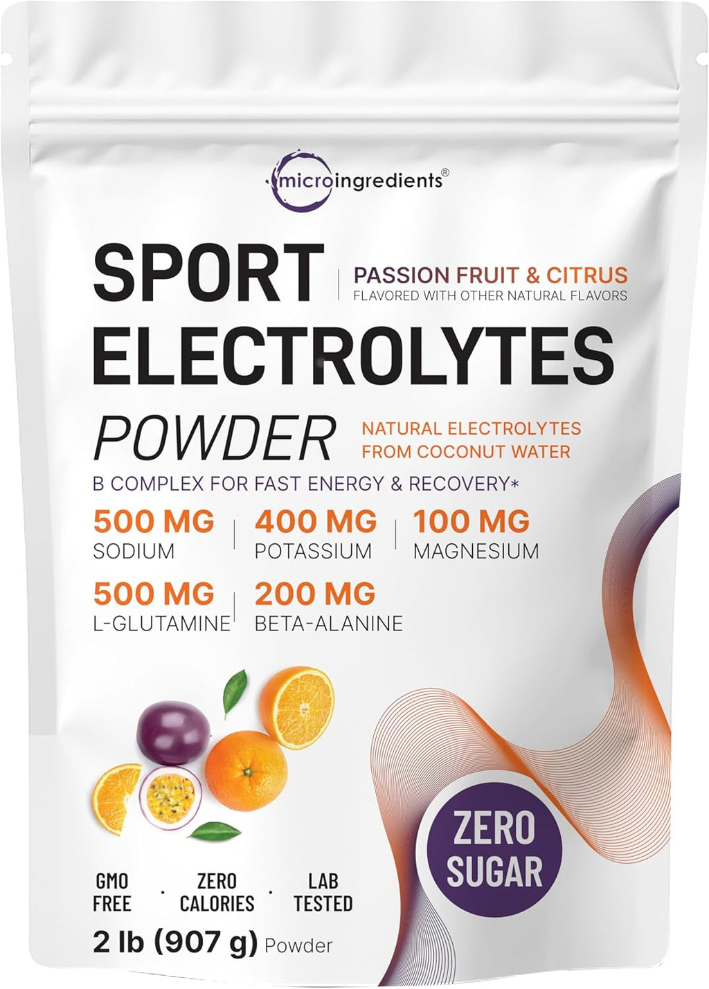 Electrolytes Powder, 2 lbs | 95 Servings | Sugar Free Workout Hydration | Potassium, Sodium, Magnesium, L-Glutamine, Beta-Alanine, & B Complex | Natural Coconut Water | Passion Fruit & Citrus Flavor