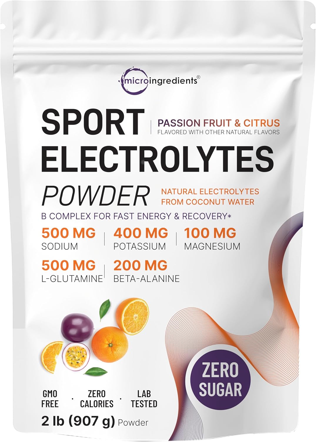 Electrolytes Powder, 2 lbs | 95 Servings | Sugar Free Workout Hydration | Potassium, Sodium, Magnesium, L-Glutamine, Beta-Alanine, & B Complex | Natural Coconut Water | Passion Fruit & Citrus Flavor