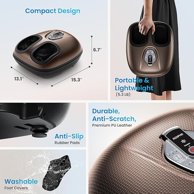 RENPHO Foot Massager Machine with Heat [2026 Upgraded], Shiatsu Foot Massager for Plantar Fasciitis, Valentines Day Gifts for Her Him, Cordless Control, Best Gifts for Women/Mom/Wife, Brown
