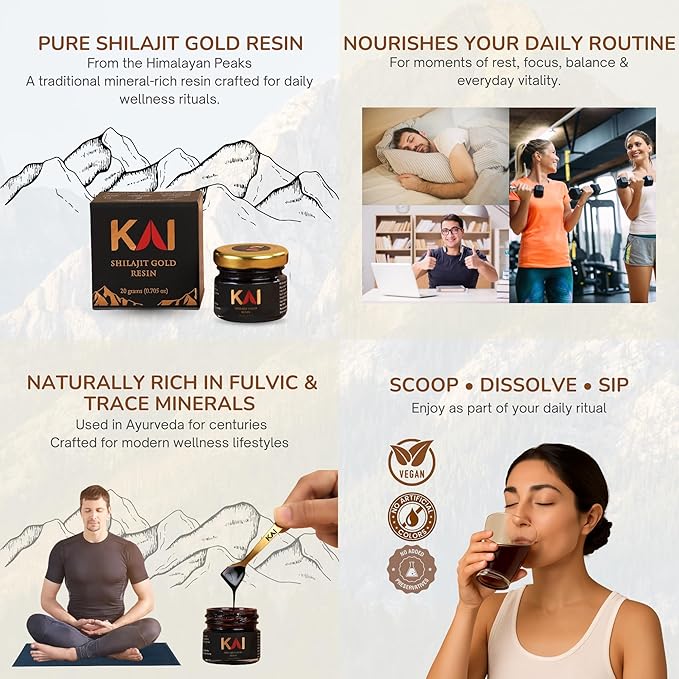 Himalayan Shilajit, All Natural Vegan Shilajit Resin with Fulvic Acid & 80 Trace Minerals, Supports Energy, Focus & Daily Wellness, Zero Artificial Colors or Preservatives (20g)