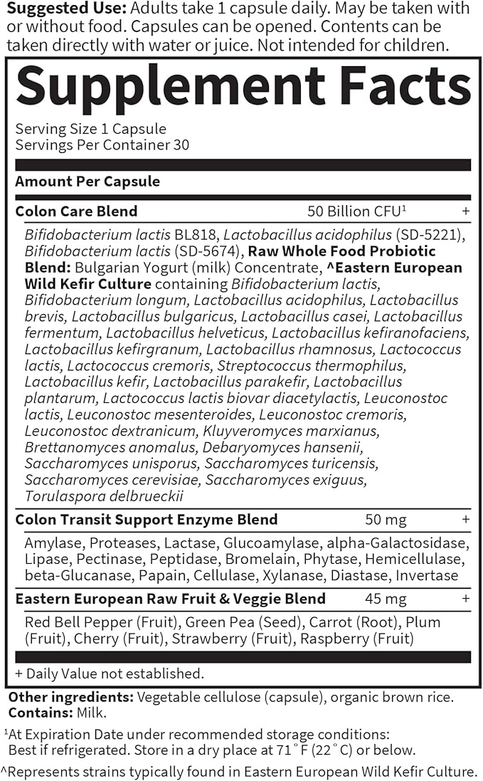 Garden of Life Raw Probiotics Colon Care - 50 Billion Live Cultures - Dietary Supplement to Support Regular, Comfortable Movements - 30 Vegetarian Capsules